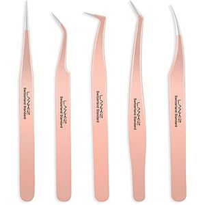 LK LANKIZ LANKIZ Wimper Extension Pincet Set 5 stuks voor Volume Wimper Extensions Roestvrij Staal Wimper Pincet voor Extensies - Rose Goud