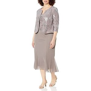 Alex Evenings Vrouwen Plus Size Thee Lengte Open Voorkant Jasjurk Speciale Gelegenheid, Tin/Frost, 40