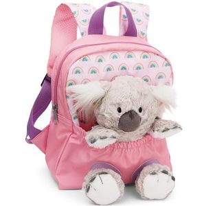 Rugzak 21x26 cm pink met knuffelpluche Koala 25 cm - Afneembaar pluche speelgoed, zacht en pluizig - kleuterrugzak met knuffeldier voor 2-5-jarige jongens en meisjes