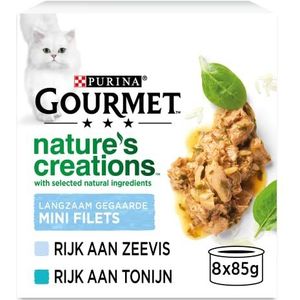 Gourmet Nature's Creations Kattenvoer, Natvoer met met Zeevis, Spinazie, Rijst & Tonijn, Tomaat - 8x85 g - doos van 6 (48 blikjes; 4,08kg)