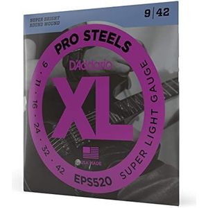 D'Addario Gitaar Snaren - ProSteels Electrische Gitaar Snaren - Round Wound - Brighter, Crunchier, Increased Sustain - EPS520 - Super Light, 9-42