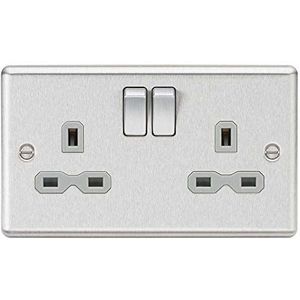 Knightsbridge CL9BCG 13A 2G DP afgeronde rand geschakelde socket met grijze inzetstuk, zilver