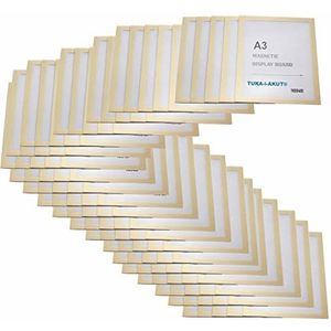 TUKA-i-AKUT [100x] A3 Infoframe Magneetlijst met Zelfklevende Achterkant, Gemakkelijk Uitwisselbaare Magnetische Wissellijst voor Wanden en Deuren, Informatielijst Set van 100 Goud Kleur, TKD8400-A3-100x