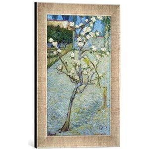 Ingelijste afbeelding van Vincent Van Gogh perenboom in bloem, kunstdruk in hoogwaardige handgemaakte fotolijst, 30 x 40 cm, zilver Raya