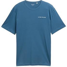 TOM TAILOR - Shirt - Blauw/Wit - Recht Model - Kwartmouw