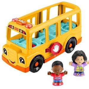 Fisher-Price Little People HYT03 Speelgoed schoolbus om te duwen voor peuters, met muziek en 2 figuren voor kinderen vanaf 1 jaar, meertalige versie
