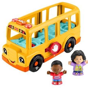 Fisher-Price Little People HYT03 Speelgoed schoolbus om te duwen voor peuters, met muziek en 2 figuren voor kinderen vanaf 1 jaar, meertalige versie