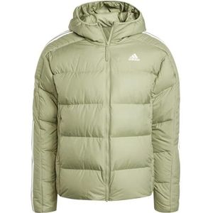 adidas Heren Essentials Midweight Down Hooded Stripes Jacket, TENT GREEN F16, M