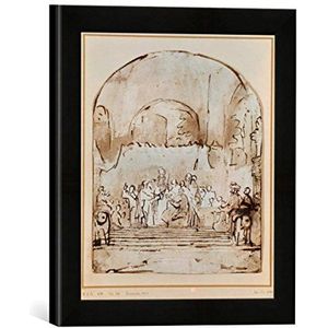 Ingelijste afbeelding van Rembrandt Harmensz Van Rijn De samenzwering van Claudius Civilis, kunstdruk in hoogwaardige handgemaakte fotolijst, 30 x 30 cm, mat zwart