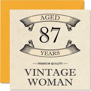 Vintage 87e verjaardagskaarten voor vrouwen - leeftijd 87 jaar - leuke verjaardagskaart voor mama zus vrouw oma oppas oma tante 145 mm x 145 mm dames wenskaarten, 87e verjaardagskaart