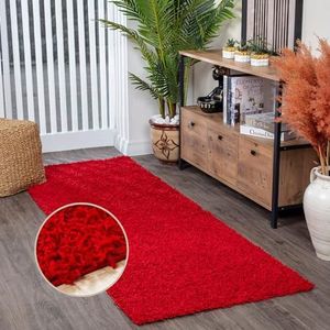 Surya Home tapijtloper Shaggy – pluizig tapijt voor eetkamer, slaapkamer, woonkamertapijt – zacht marmer tapijt groot 80x220cm blauw, rood