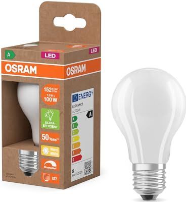 OSRAM LED-lamp in de vorm van een Classic A100-gloeidraad, 7,2 W, E27, mat, 1521 lm, mat glas, voor studeerkamer, keuken, hal, woonkamer, standaard fitting
