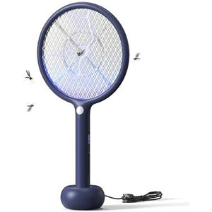 VEGREM Elektrische Vliegenmepper, 4000V Vliegenvanger, 2-in-1, Muggenlok Lamp, USB Oplaadstation, met 1200mAh Oplaadbare Batterij, LED Licht, 3-Laags Beschermend Gaas, Effectief Tegen Muggen