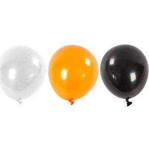 Ballonnen, D: 26 cm, wit, oranje, zwart, Rond, 10asstd