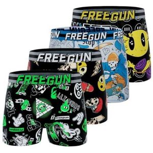 FREEGUN Boxershorts voor kinderen, liggend onderbroek, zacht en ademend (4 stuks), Grijs/Groen/Zwart/Paars/Blauw/Geel, 8-10 Jaar