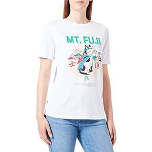 Koton Dames Far East Printed Crew Neck T-shirt met korte mouwen, ecru (010), XS