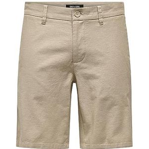 Only & Sons Onsmark 0011 shorts van katoen en linnen Noos, Chincilla, XL, heren, Chincilla, XL