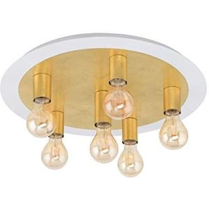 EGLO Passano Led-plafondlamp, 6 lichtpunten, vintage, retro, woonkamerlamp van metaal in wit, goud, slaapkamerlamp, hallamp plafond met E27-fitting, Ø 55 cm