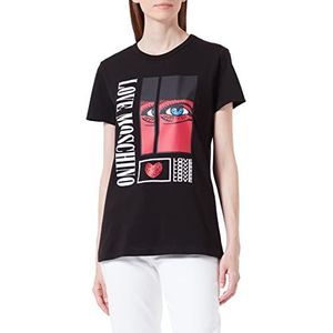 Love Moschino Dames slim fit korte mouwen met oog en pailletten print T-shirt, zwart, 46
