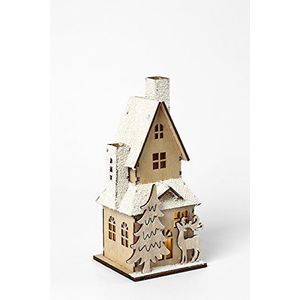 HEITMANN DECO Decoratief houten huis met ledverlichting - natuurlijk hout met besneeuwd dak - kerstdecoratie