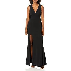 Dress the Population Women's Sandra Plunging Thick Strap Solid Gown Dress, black, XL