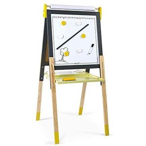 Janod - Double-Sided Wooden Easel (Taupe and Green) - Adaptable, Height Adjustable - Magnetic Whiteboard + Blackboard - 13 Accessories Included - Suitable for Ages 3 and Up, J09630