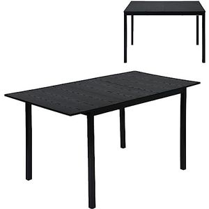 MEUBLE COSY Eettafel, uittrekbaar, industriële stijl, 4 tot 6 personen, voor woonkamer, keuken, robuust metalen frame en bewerkt hout, zwart, 120-160x80x75cm