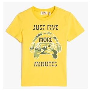 Koton Boys's T-shirt met korte mouwen en ronde hals, bedrukt katoen, geel (171), 6-7 Jaar