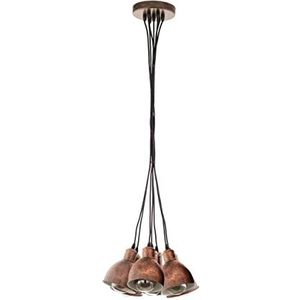 EGLO Priddy 1 Hanglamp, 7-lichts vintage hanglamp in industrieel design, retro hanglamp van staal, kleur: antiek koper; fitting: E27