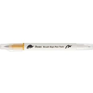 Pentel SESW30C-T123E Brush Sign Pen Twin, viltstift met twee flexibele schrijfpunten, inkt op waterbasis, goud-oker, 1 stuk