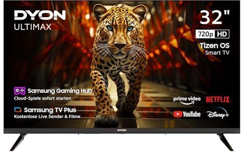 DYON ULTIMAX 32H-TI-W HD Smart TV met Samsung Tizen OS, Triple Tuner (DVB-C/-S2/-T2), Samsung Smart Hub, Prime Video, Netflix, Disney+ [2025]