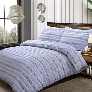 Sleepdown Omkeerbaar bedrukt Seersucker Stripe grijs Poly katoen quilt/dekbedovertrek set, 3 stuks - dubbel