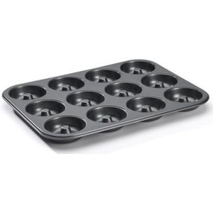 De Buyer - Plaat van 12 mini-Savarins in staal met antiaanbaklaag - Diameter 7 cm - 34,3 x 26,2 x 2,2 cm -