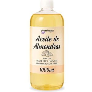 PLANTAWA zoete amandelolie, 1 l, verschillende toepassingen, hydraterend, huid, nagels, haar, vitamine E, duurzaam, bruin