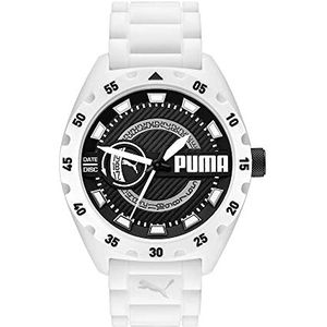 PUMA Puma Street V2 Wit Castorolie Herenhorloge met Drie Wijzers en Datum, P5114