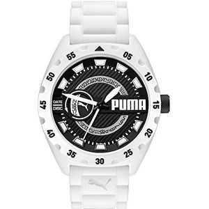 Puma Street Horloge voor heren, kwartsuurwerk met polyurethaan, silicone, lederen of roestvrij stalen band, Wit en zwart, 48MM
