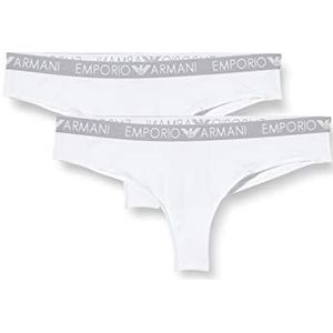 Emporio Armani Bi-Pack Brazilian Letter Iconic Cotton Ondergoed voor dames, wit, L