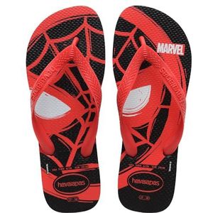 Havaianas - Top Marvel Logomania, comfortabele, lichtgewicht en duurzame teenslippers, iconische Marvel superheld print, heren, Zwart Rood Robijn, 3.5/4 UK