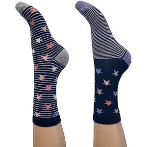 CHARNOS Dames Bamboo Star/Stripe 2 Pack Sokken Navy Mix One Size (Pack van 2), marineblauw, Eén Maat