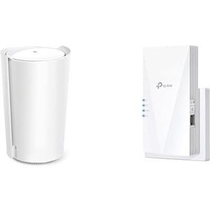 TP-Link Deco X50-5G LTE WLAN-router 5G-technologie 1 × 2 5 Gbit/s-poort + 2 x Gigabit poorten Wi-Fi 6 AX3000 & TP-Link RE700X WiFi 6 WiFi-versterker Repeater AX3000 (Dual Band 2402 Mbps 5 GHz)