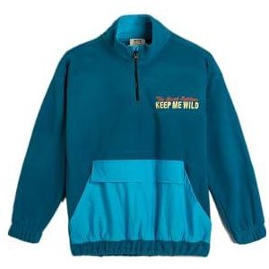 Koton Boys's fleece stand-up hals half rits kangoeroezak sweatshirt, blauw (602), 4-5 jaar