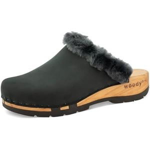 Woody Dames Marie houten schoen, 38 EU, zwart, 38 EU