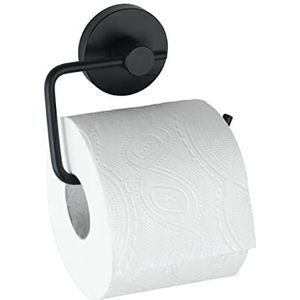 WENKO Vacuum-Loc Milazzo Toiletpapierhouder, zwart, toiletrolhouder voor toiletpapier, bevestigen zonder boren met vacuüm, staal zwart gelakt, loft-stijl, 13,5 x 10,5 x 3,7 cm