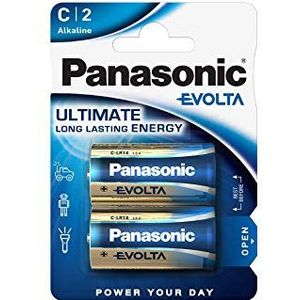 Panasonic Evolta C-alkalinebatterijen, LR14, 2 stuks, 1,5 V, premium batterij met bijzonder langdurige energie, alkalinebatterij