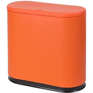 Sooyee Rechthoekige plastic afvalbak van 10 liter met drukdeksel, voor badkamer, make-upkamer, slaapkamer, keuken, knutselkamer, kantoor, oranje