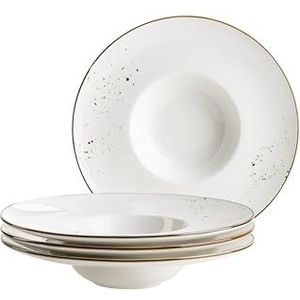 MÄSER Serie Pintar, hoogwaardige gourmetbordenset, 4-delig met Ø 26 cm, brede bordrand, met licht glazuur, visuele bruine sprenkels en fijne rand in vintage look, porselein