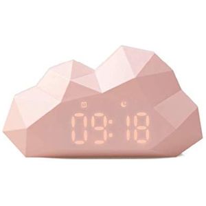 Mini Cloudy lichtgevende digitale wekker - bureau & nachtkastje klok - snooze-functie - voor volwassenen en kinderen - modern origineel design - slaapkamerdecoratie - klein formaat - roze - Mob