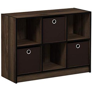 Furinno Basic boekenkast met 6 vakken en 3 laden, hout, Columbia Walnut/donkerbruin, 30,23 x 80,26 x 59,94 cm