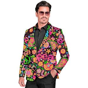 Widmann - Party Fashion Jacket, Hippie Patroon, Kostuumjas, Neon, Flower Power, Peace, Showmen