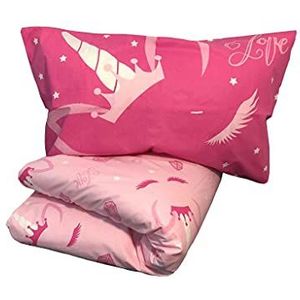 Unicorn Vibes Beddengoedset voor eenpersoonsbed, 100% katoen, roze